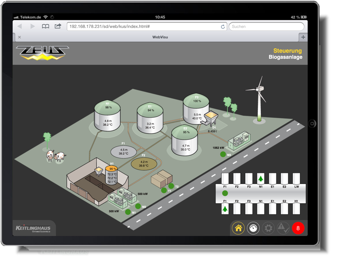 Beispielhafte Darstellung einer Biogasanlage auf dem Tablet-Computer